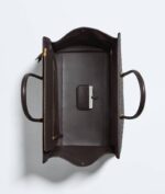 Inside the York & Cali leather tote bag showing the base card pocket and soft leather lining